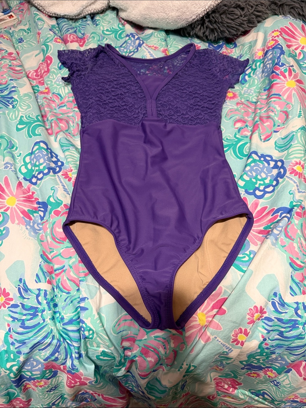 Girls' Purple Lace Top One-Piece leotard